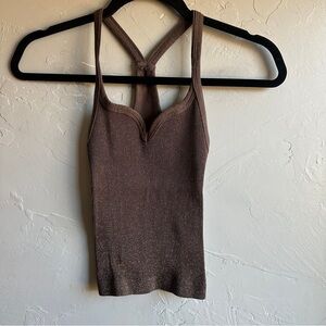 Free People Happiness Runs Lurex Sweetheart Crop Tank Brown Shimmer Sz M/L